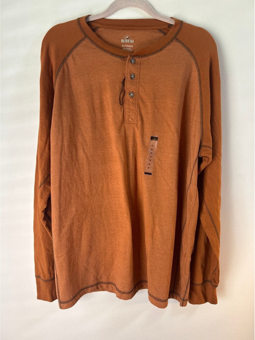 RedHead Mens XL Long Sleeve Henley Shirt Brown Cotton Blend Outdoor Casual NW/OT